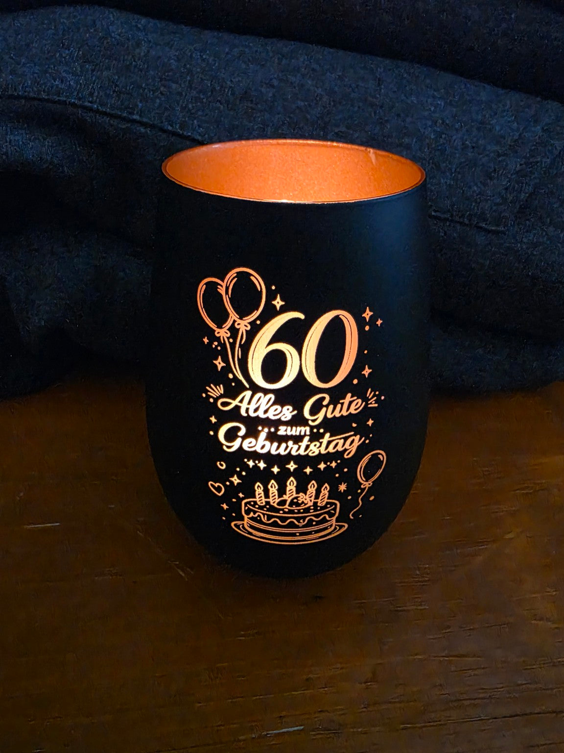 Geburtstags Teelicht mit Gravur 20 - 100 Jahre | Schwarz mit Gold, Silber oder Bronze innen | Lasergraviertes Geschenk