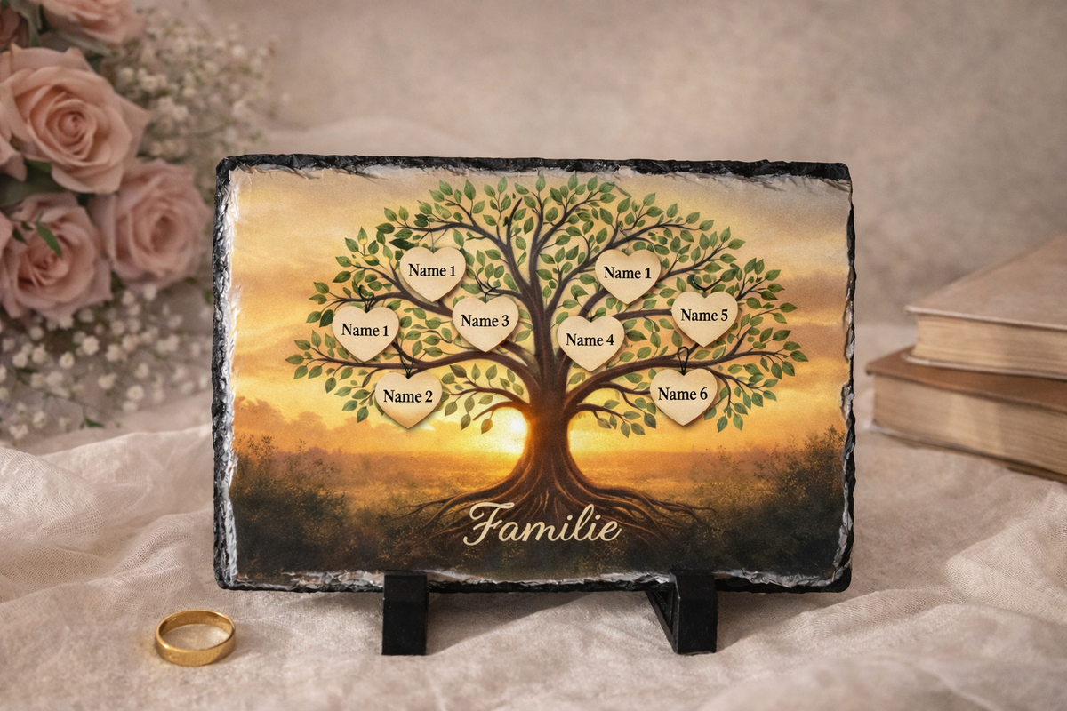 Personalisierte Schieferplatte Familienbaum – Geschenk für Familie mit Namen